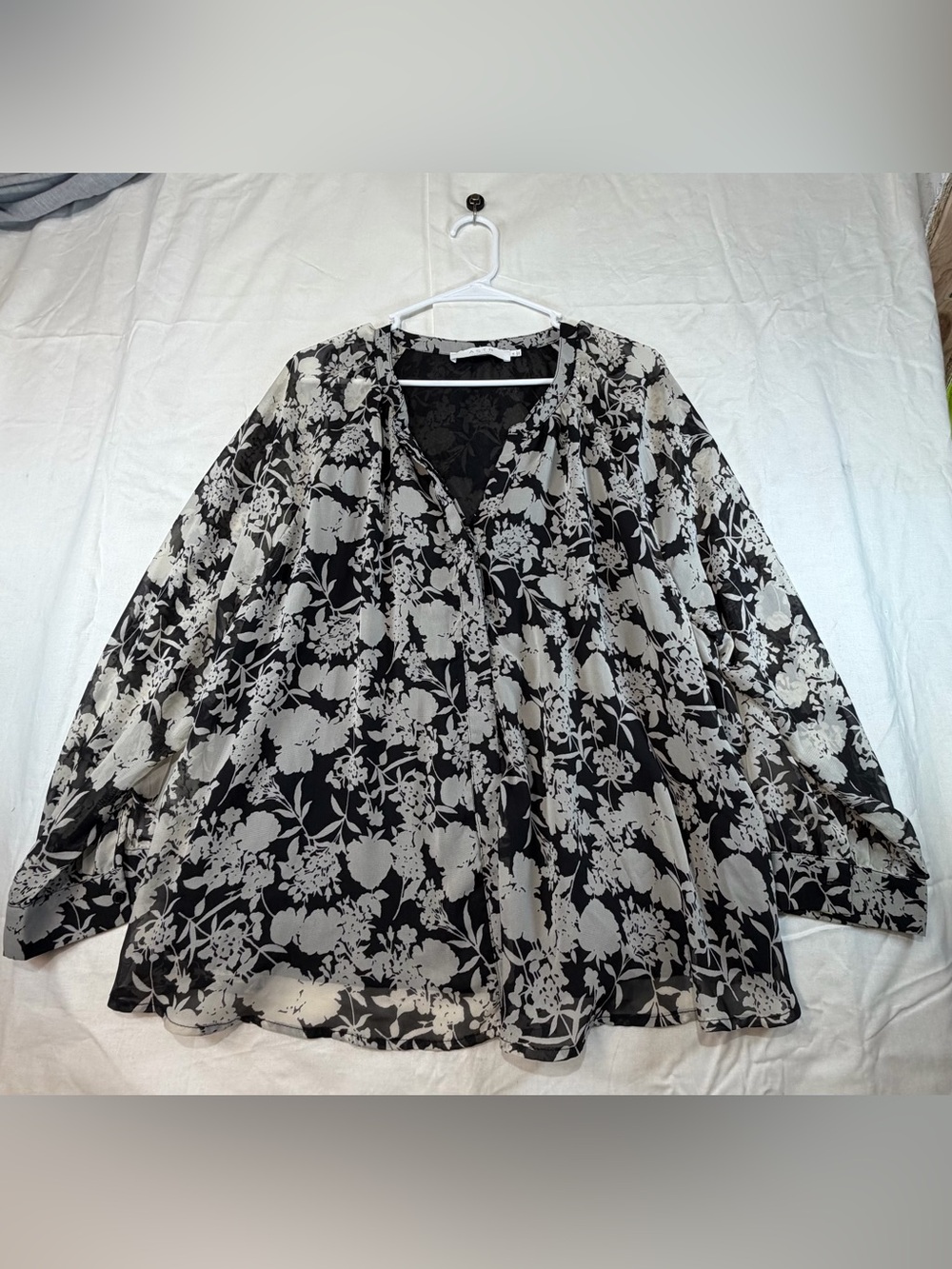 ASTR Black Blouse with White Floral Overlay